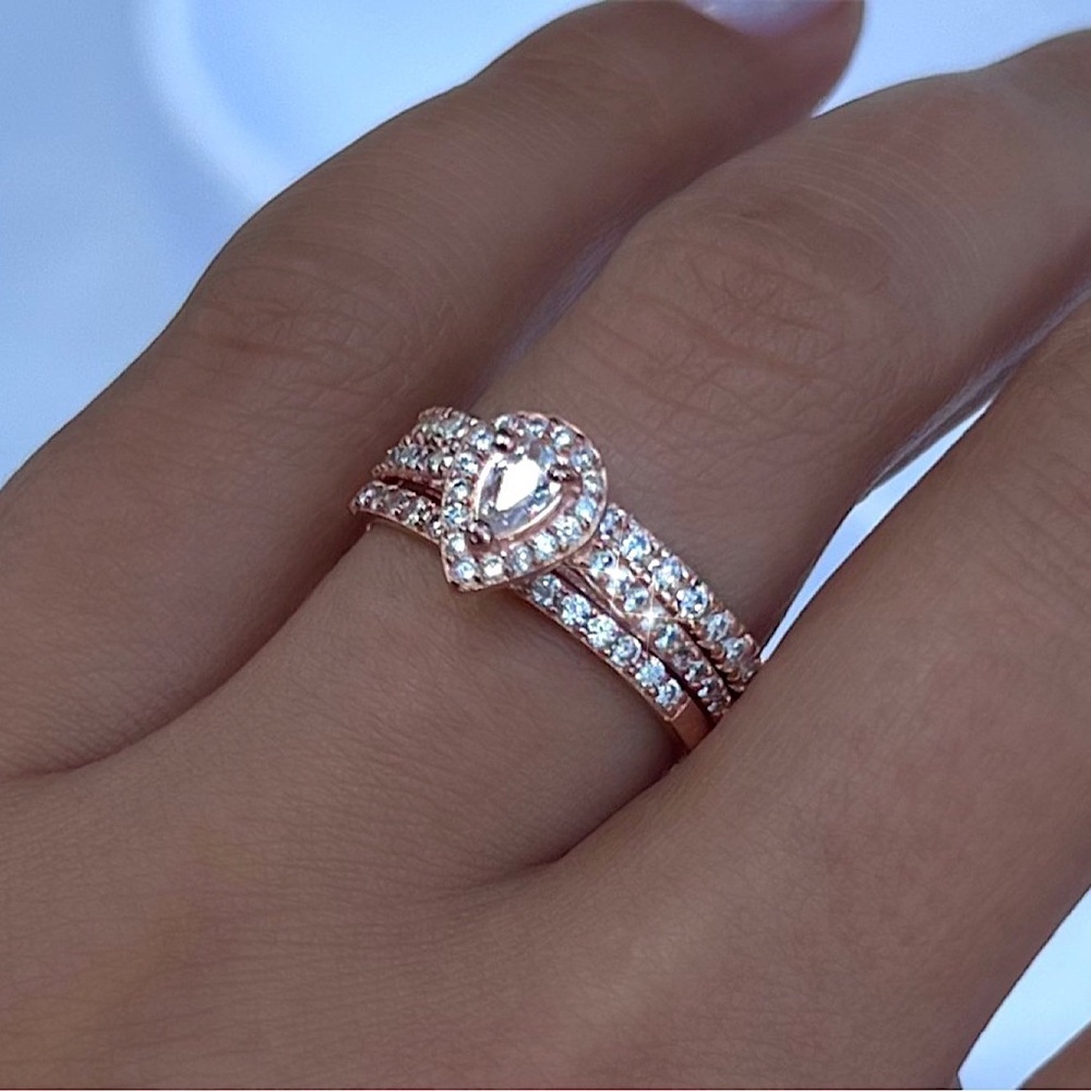 Rose Gold Plated 925 Sterling Silver Simulated Diamond Engagement Stackable Ring
